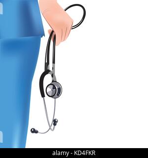 Doctor with phonendoscope. Ambulance. First aid.White background. Stock Vector