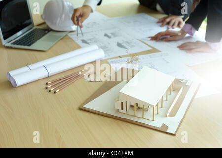 architect or engineer working on table show work hand for business project Stock Photo