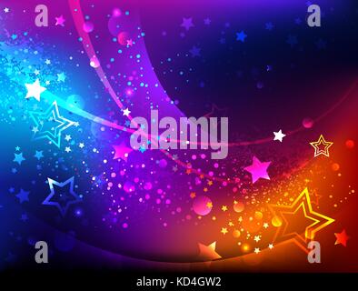 Bright, abstract, iridescent background with luminous stars. Northern Lights. Design with stars. Stock Vector