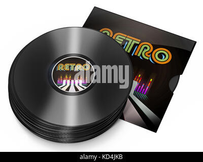 Vintage vinyl records isolated on white background. 3D illustration. Stock Photo