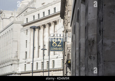 London  United Kingdom  -2 October  2017: Sign at Lombard Street overlooking Bank of England Stock Photo