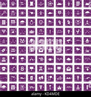 100 arrow icons set grunge purple Stock Vector