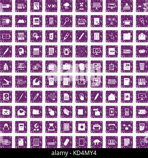 100 folder icons set grunge purple Stock Vector