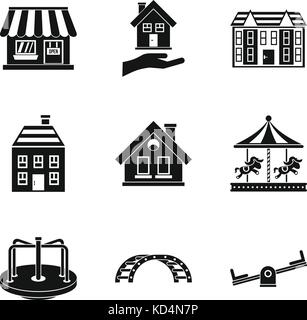 Park improvement icons set, simple style Stock Vector