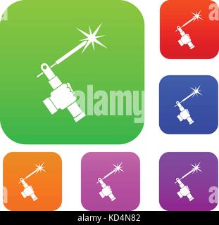 Mig welding torch in hand set color collection Stock Vector