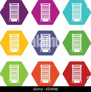 Fridge with refreshments drinks icon set color hexahedron Stock Vector