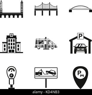 Repair of the bridge icons set, simple style Stock Vector