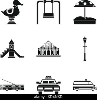Soviet city icons set, simple style Stock Vector