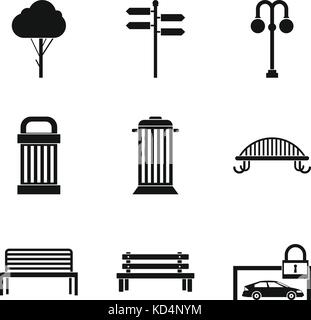 City bench icons set, simple style Stock Vector