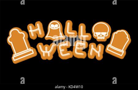 Halloween cookie lettering symbol. Typography of cookies letters. Vector illustration Stock Vector