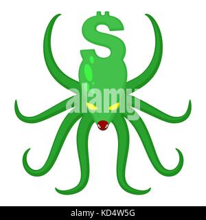 Monster Dollar isolated. Money Octopus. Vector Illustration Stock Vector