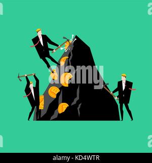 Mining bitcoin pool concept. Minir Extraction Crypto currency businessman screams for virtual money. Vector illustration Stock Vector