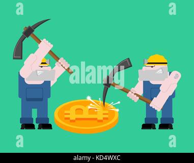 Mining bitcoin pool concept.  Minir Extraction Crypto currency businessman screams for virtual money. Vector illustration Stock Vector