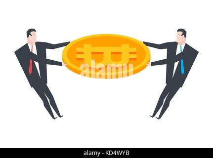 Businessman and bitcoin. Share profit. Crypto currency coin. Vector illustration Stock Vector