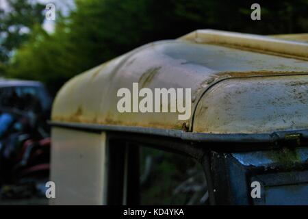 Roof Of An Abandoned Land Rover In A Scrap Yard Stock Photo