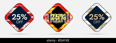 25% Off Discount Sticker. 25% Off Sale and Discount Price Banner. Vector Frame with Grunge and Price Discount Offer Stock Vector