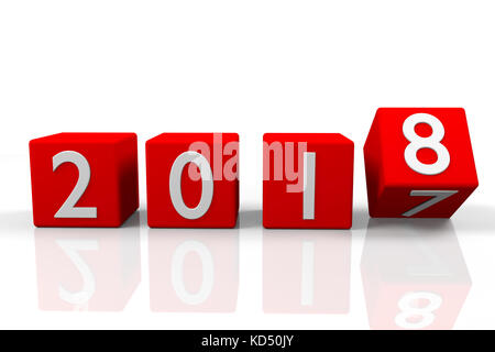 four red cubes with changing year number, 3d rendering Stock Photo