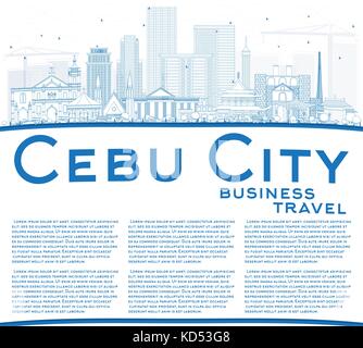 Outline Cebu City Philippines Skyline with Blue Buildings and Copy Space. Vector Illustration. Business Travel and Tourism Illustration Stock Vector