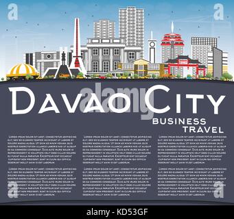 Davao City Philippines Skyline with Gray Buildings, Blue Sky and Copy Space. Vector Illustration. Business Travel and Tourism Illustration Stock Vector