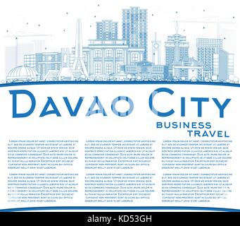 Outline Davao City Philippines Skyline with Blue Buildings and Copy Space. Vector Illustration. Business Travel and Tourism Illustration Stock Vector