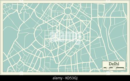 Delhi India Map in Retro Style. Vector Illustration. Stock Vector