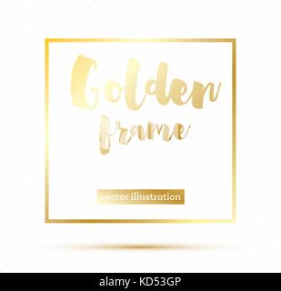 Golden Glowing Magic Square Frame on Transparent Background. Vector Illustration. Stock Vector