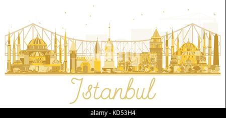 Istanbul City skyline golden silhouette. Vector illustration. Business travel concept. Istanbul Cityscape with landmarks. Stock Vector