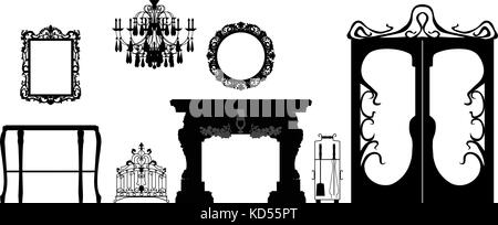 Collection of editable vector furniture and decoration silhouett Stock Vector
