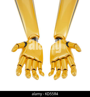 Golden robotic palms turned up. Stock Photo