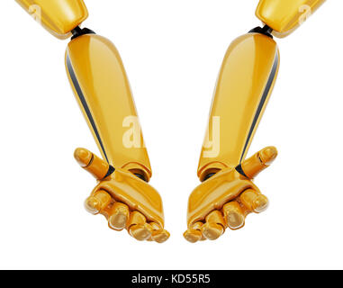 Golden robotic palms turned up. Stock Photo