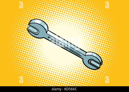 Metal wrench tool isolated on a pop art background. Comic book cartoon retro vector illustration drawing Stock Vector