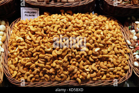 Cashew nuts La Boqueria St Josep in Barcelona Catalunya Spain Stock Photo