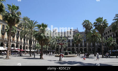 Plaza Reial in the Gothic quarter in Barcelona Catalunya Spain Stock Photo