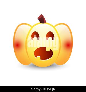 Realistic vector Halloween pumpkin with candle inside. Happy face Halloween pumpkin isolated on white background. Stock Vector
