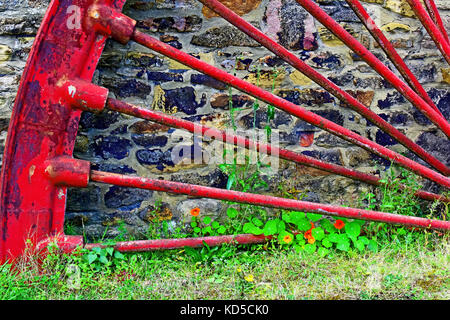 Gateshead Springwell Bowes Railway museum disused windlass hauling wheel and flowers Stock Photo