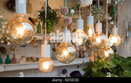 Round glowing light bulbs in the interior. Stock Photo