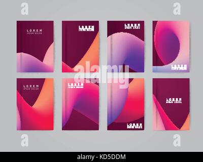 Set of Colorful Trendy 3D Wavy Lines Flyer Vector Template Background Stock Vector