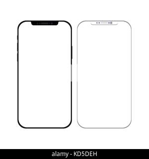 Smartphone in Black and White Color with Blank Screen - Mockup Template - EPS10 Vector Illustration Stock Vector