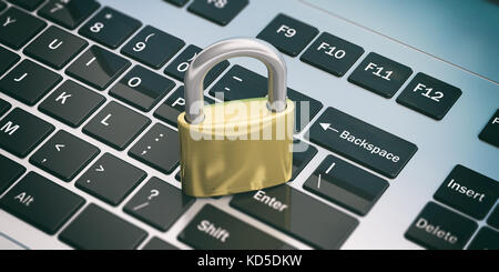 Cyber security concept. Padlock on a laptop. 3d illustration Stock Photo