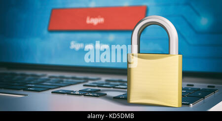 Cyber security concept. Padlock on a laptop. 3d illustration Stock Photo