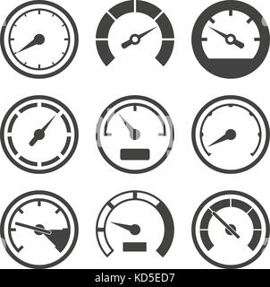 Set of speedometers and dashboard device scales Stock Vector