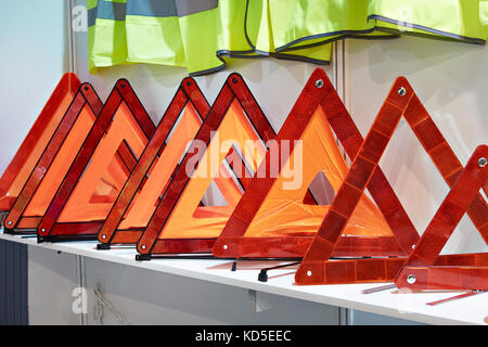 Plastic red emergency stop sign for car drivers Stock Photo