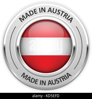 Silver medal Made in Austria with flag Stock Vector