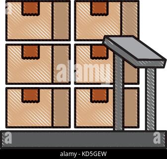 cardboard boxes on storage scales logistic icon Stock Vector