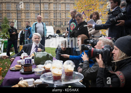 Labour MP Paul Flynn speaks at a cannabis tea party held by the United Patients Alliance outside Houses of Parliament, in Parliament Square, London. Stock Photo