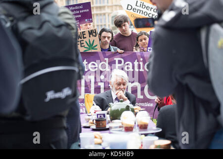 Labour MP Paul Flynn attends a cannabis tea party held by the United Patients Alliance outside Houses of Parliament, in Parliament Square, London. Stock Photo