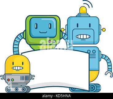 electronic robots with banner characters vector illustration design ...