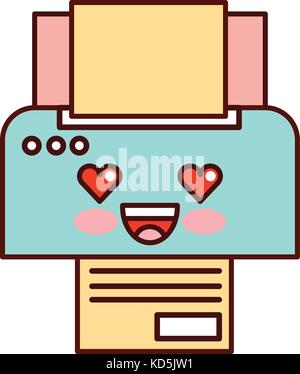 kawaii printer device paper copy sheet cartoon Stock Vector