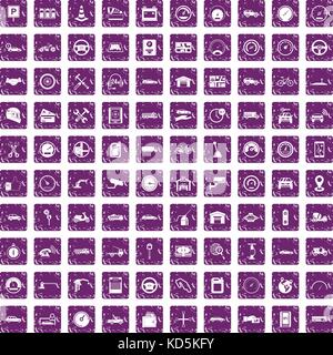 100 garage icons set grunge purple Stock Vector