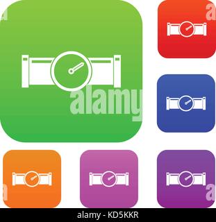 Instrument measures the pressure in the pipe set color collection Stock Vector